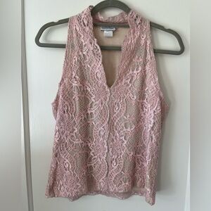 VTG Pink nude Lace vneck Sleeveless Top womens L coquette girl, y2k, 90s, GIRLY